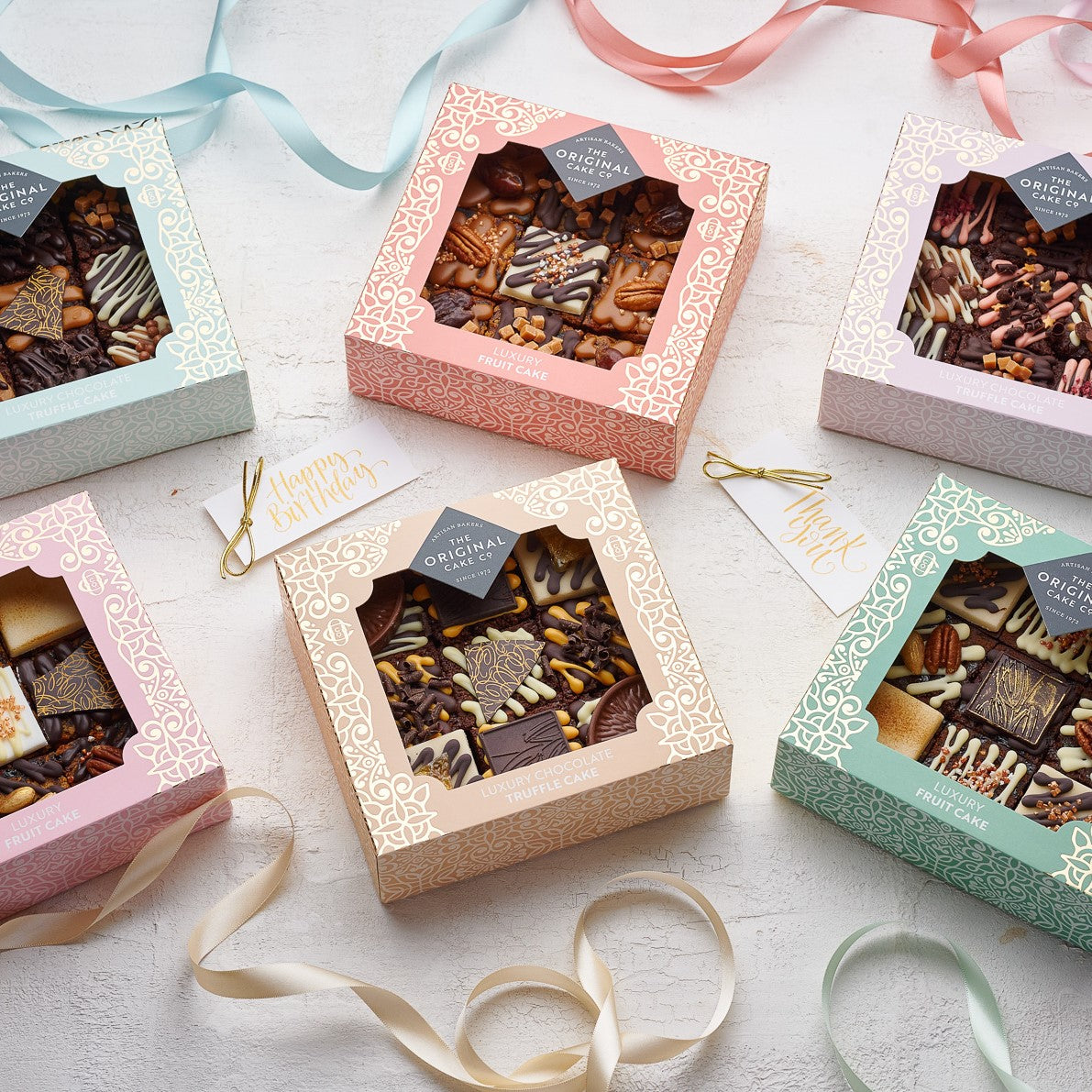 luxury cake selections in a variety of flavours