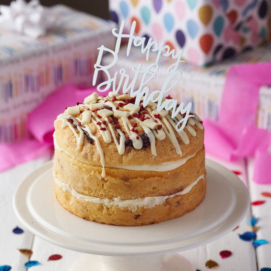 Happy Birthday Cake Topper- Silver