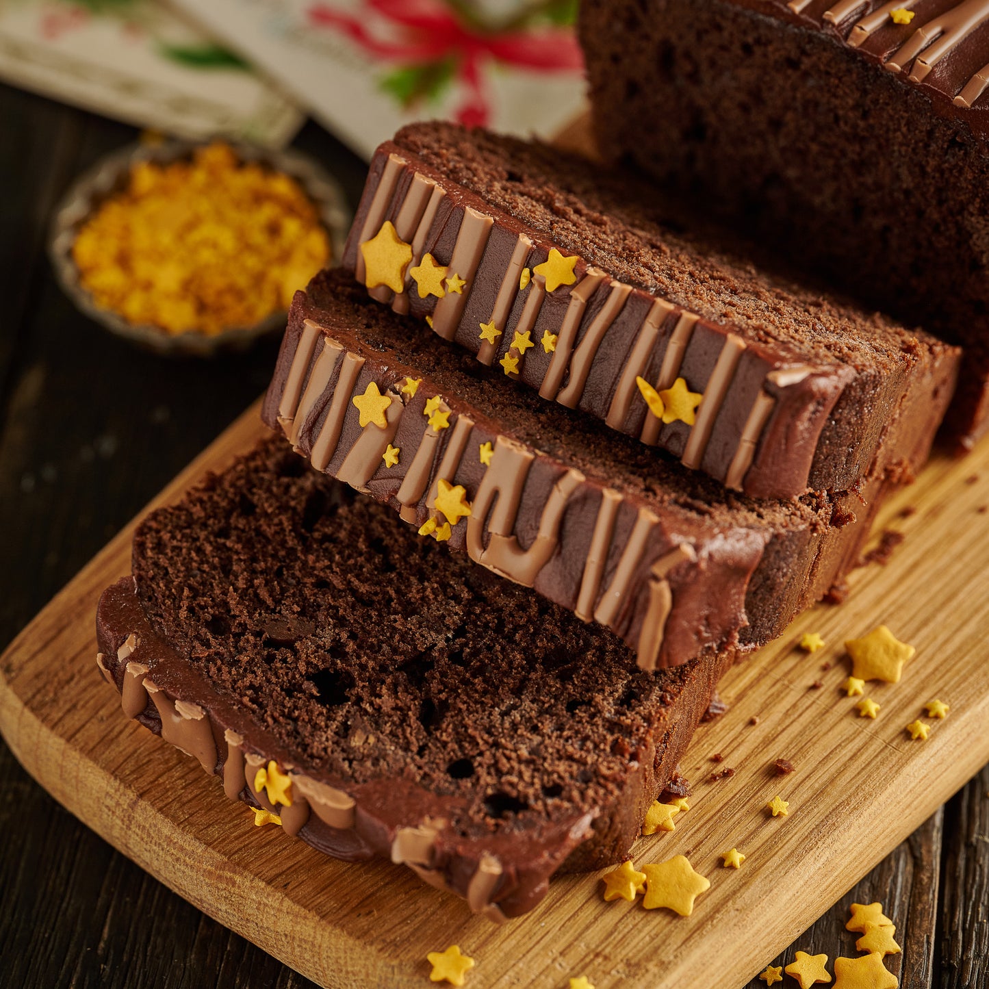 Chocolate Yule Log Loaf Cake