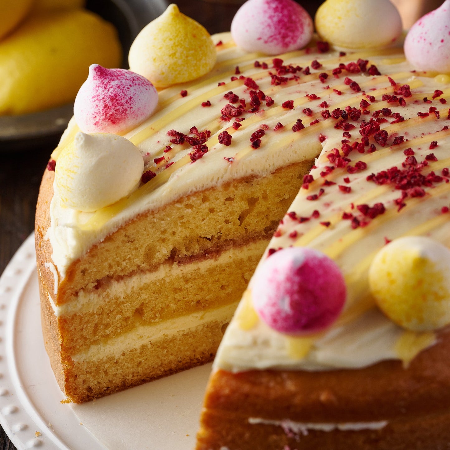 Raspberry & Lemon Meringue Cake (14 Portions)