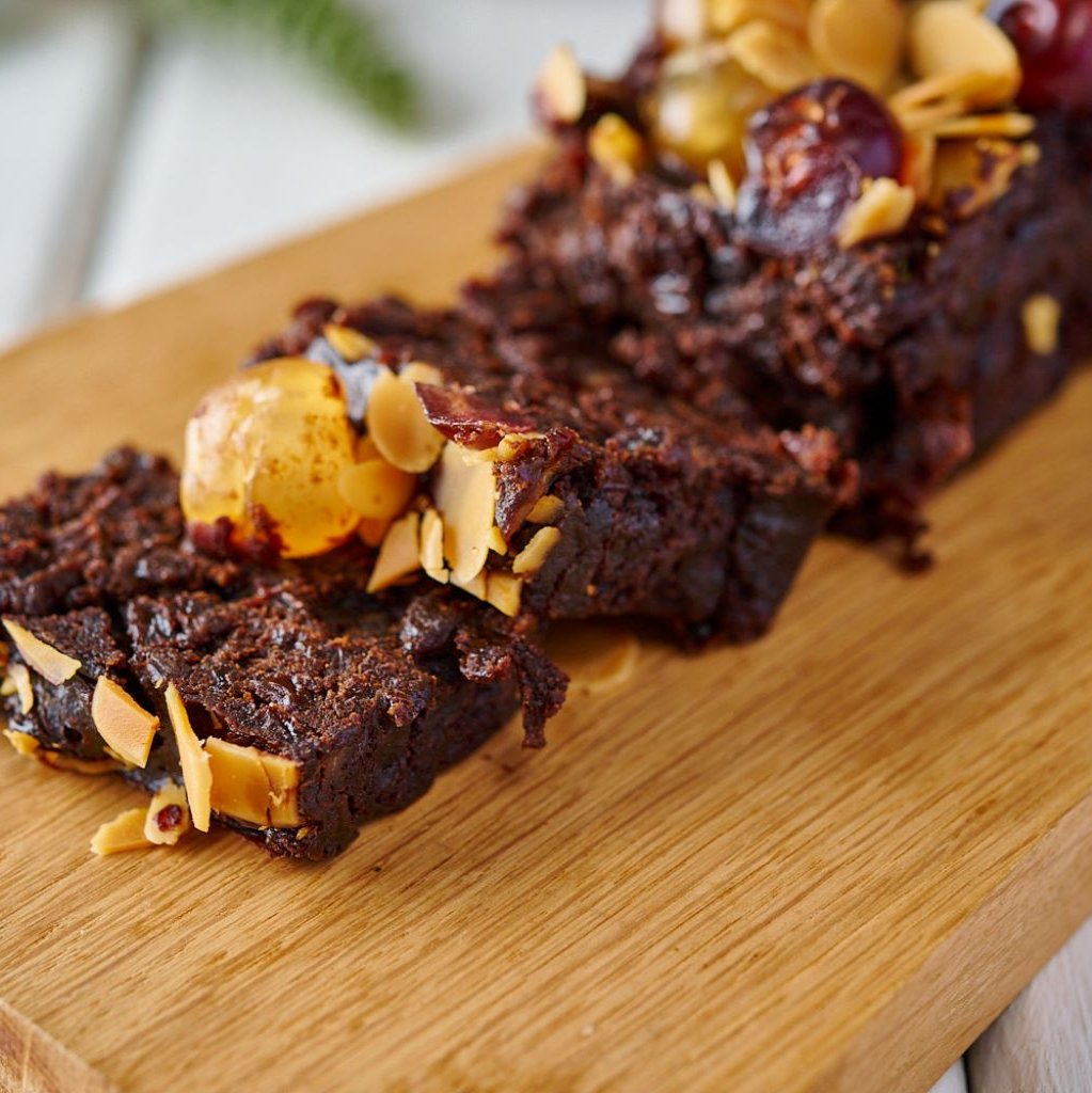 sliced brandy fruit and nut cake