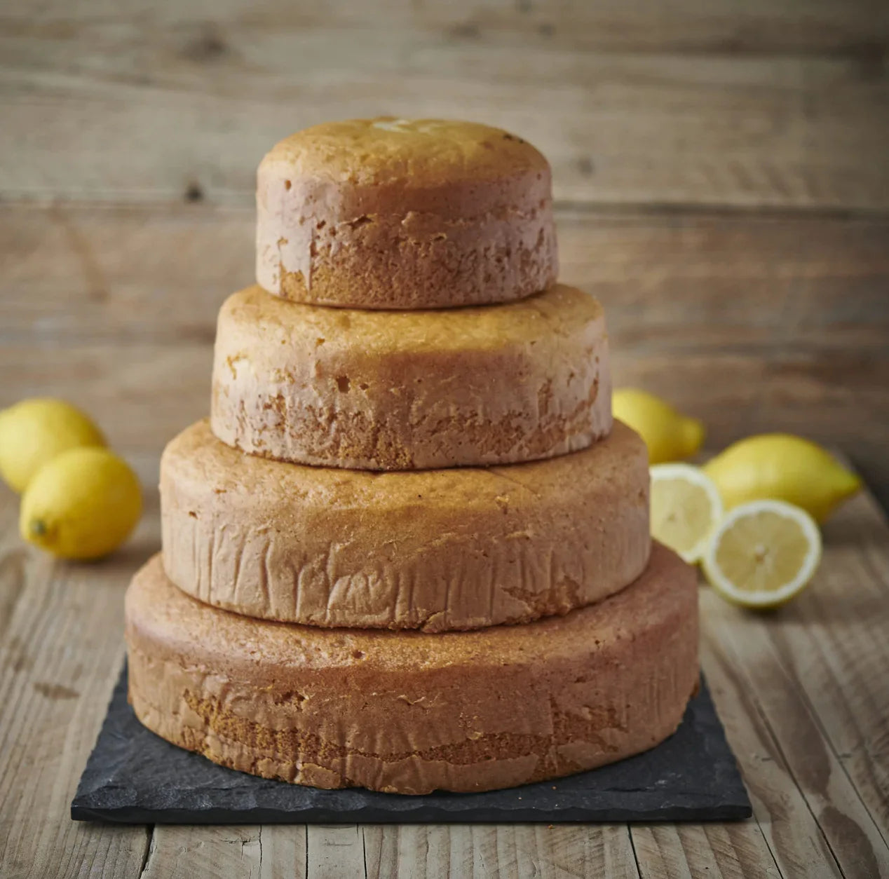 stack of plain, undecorated sponge cakes