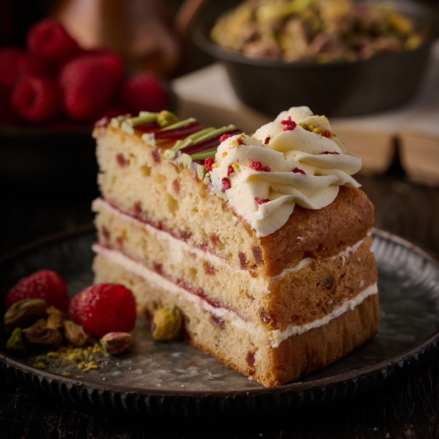 Rose, Raspberry & Pistachio Cake