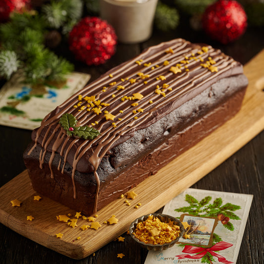 Chocolate Yule Log Loaf Cake