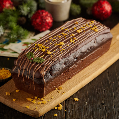 Chocolate Yule Log Loaf Cake