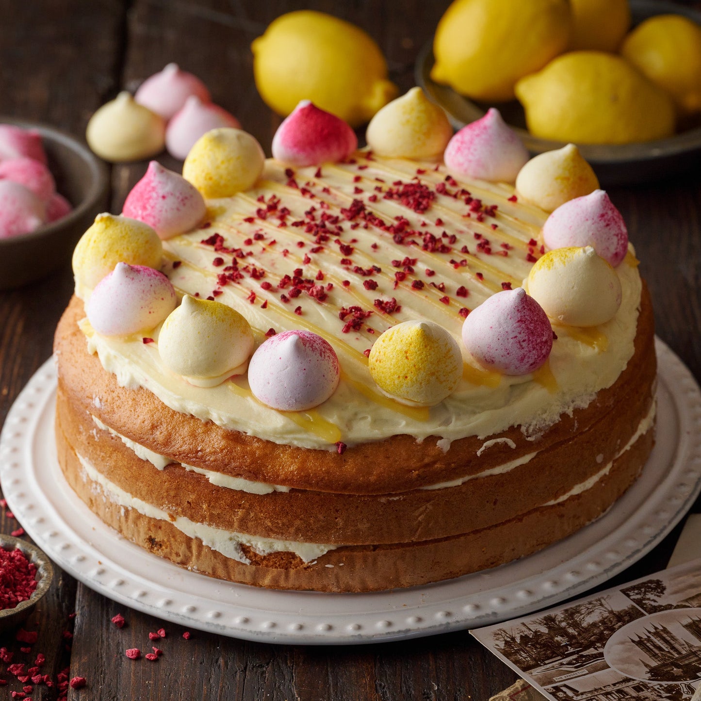 Raspberry & Lemon Meringue Cake (14 Portions)