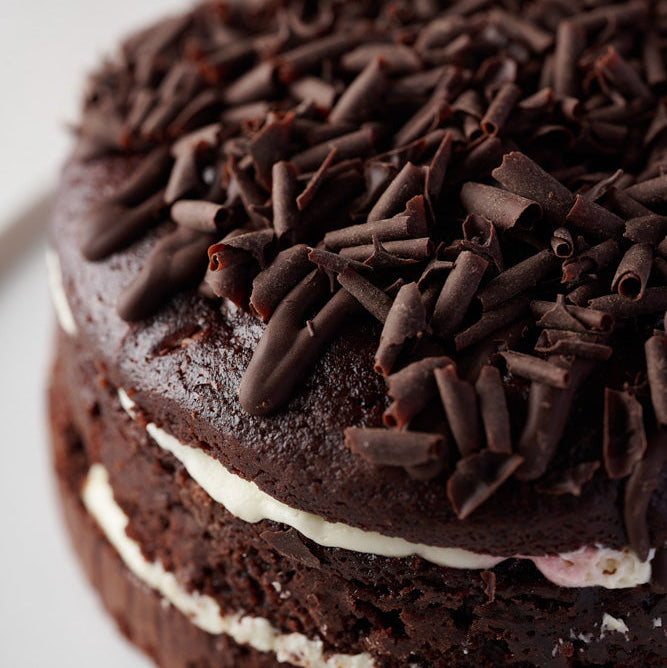 black forest cake with dark chocolate shavings