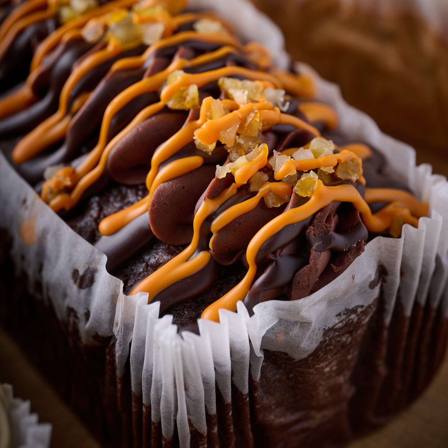 close up chocolate orange loaf cake