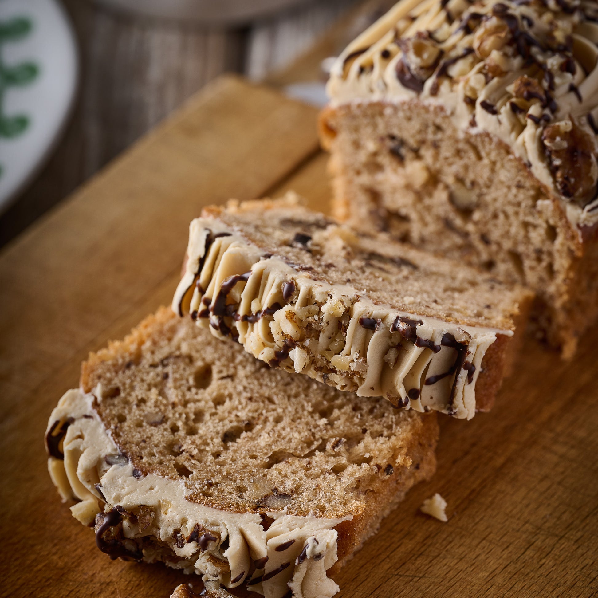 coffee and walnut loaf cake slice 