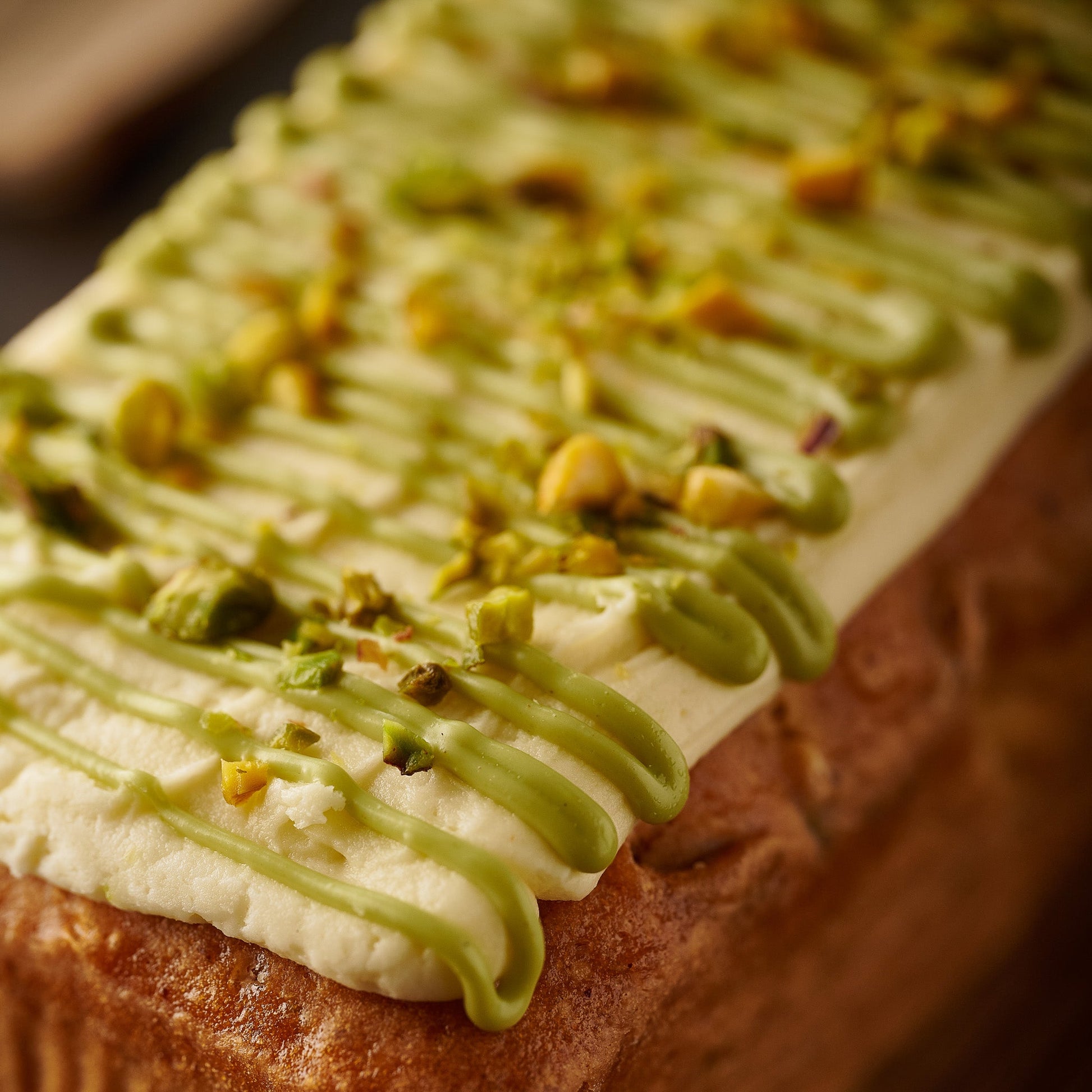 pistachio loaf cake close up