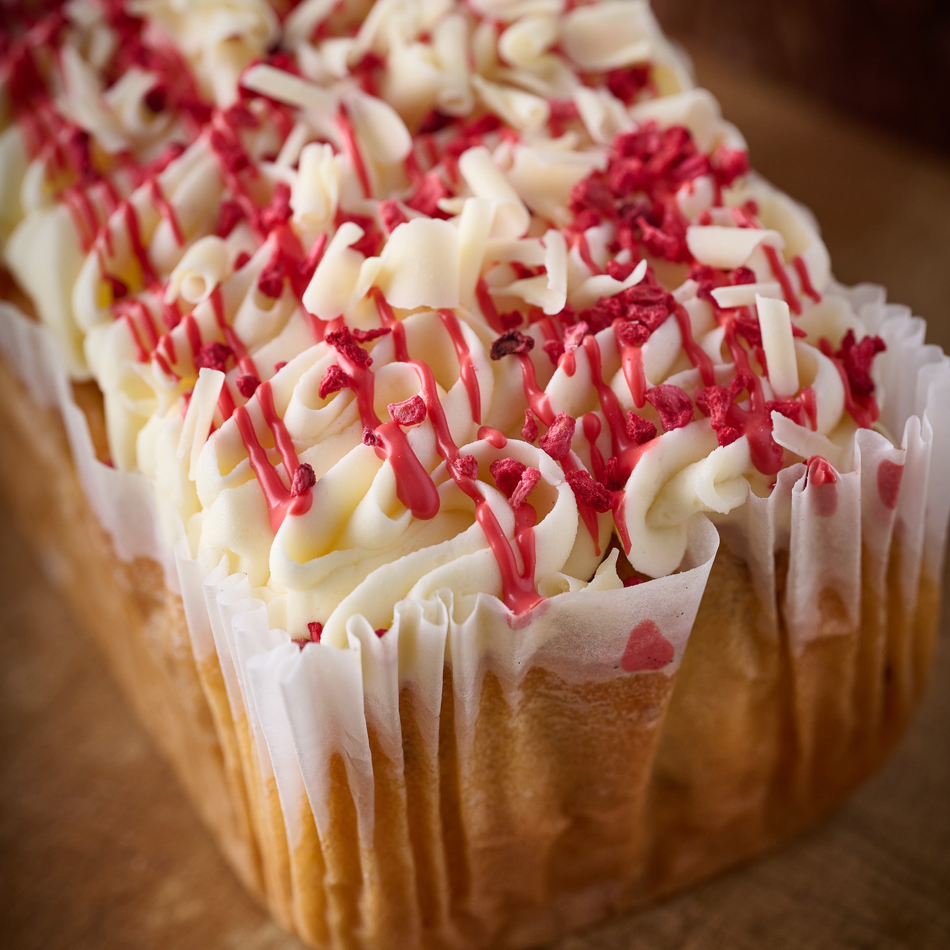 raspberry ripple loaf cake close up