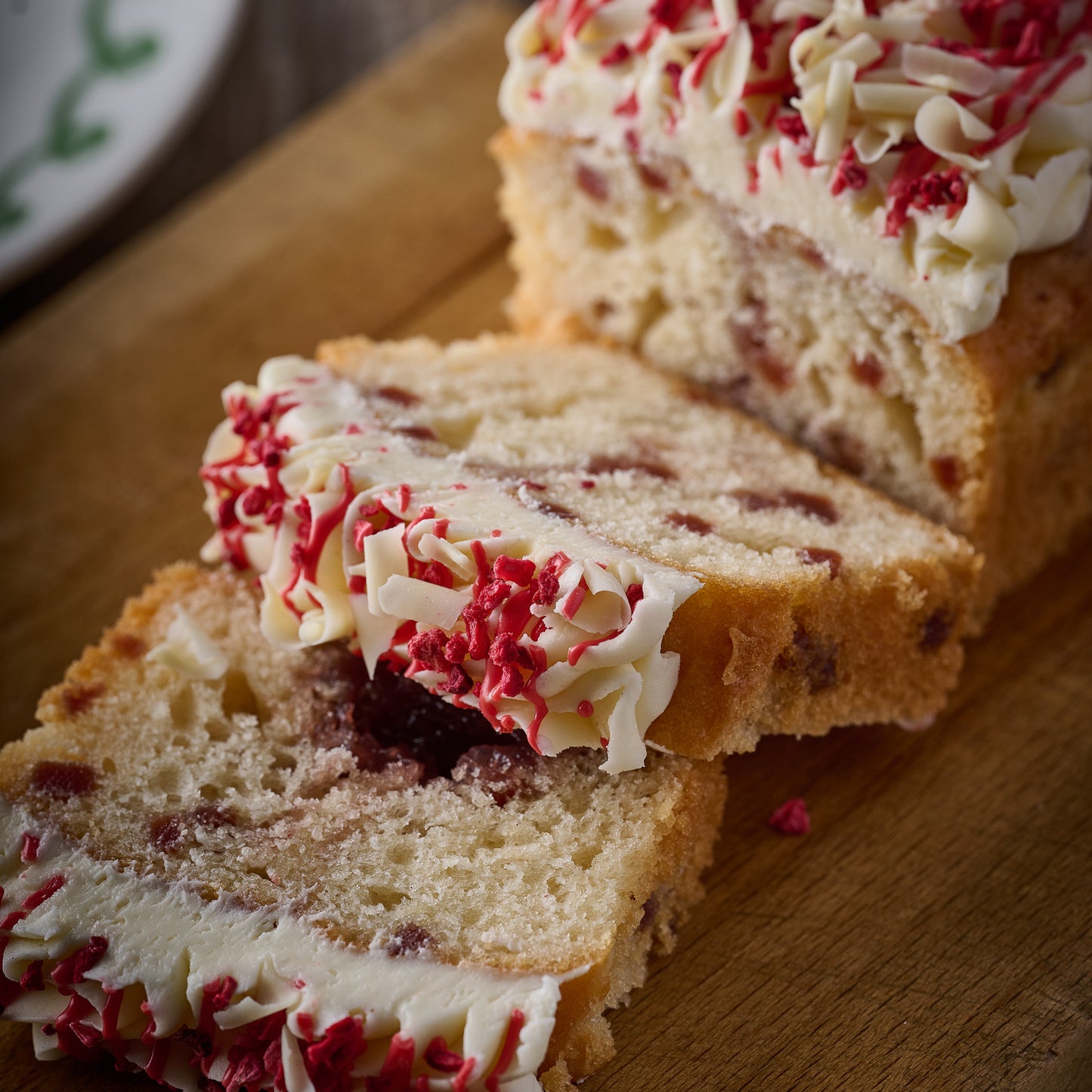 raspberry ripple loaf cake slice