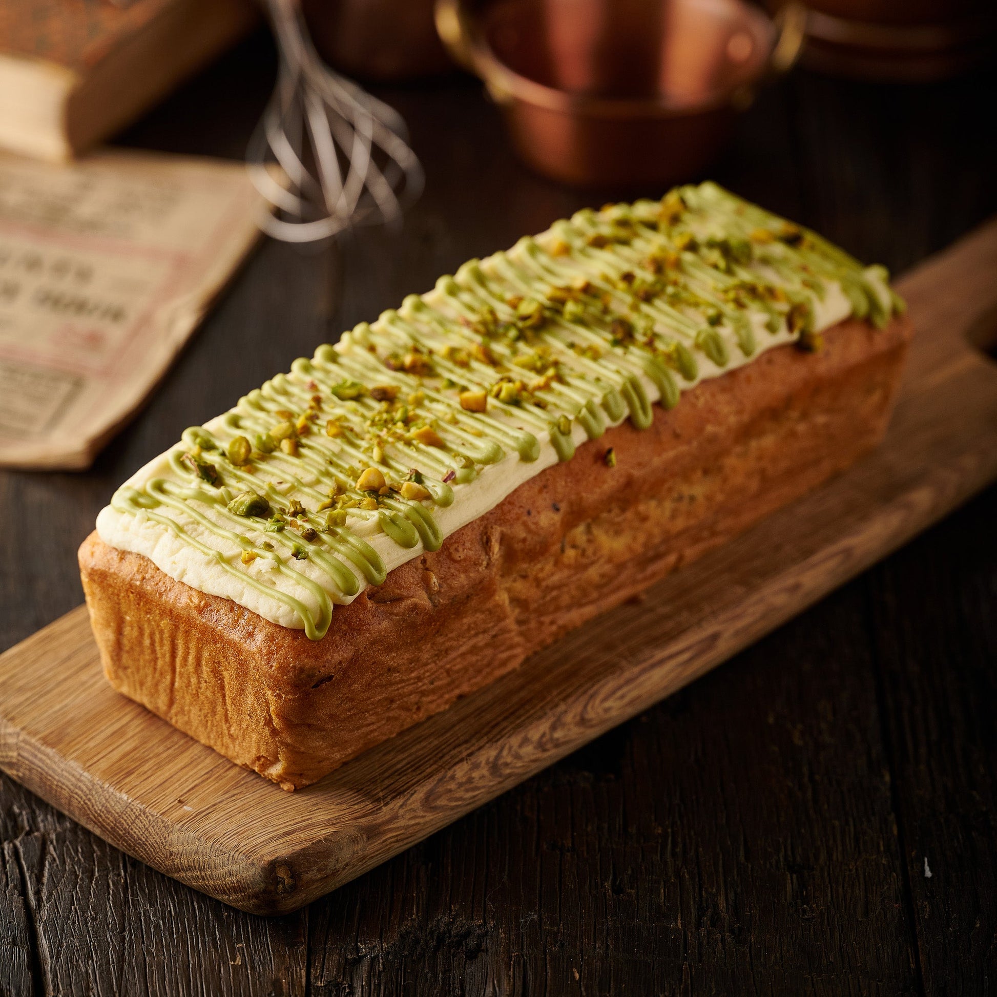 white chocolate pistachio loaf cake 
